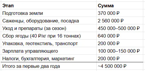 Расходы на выращивание клубники