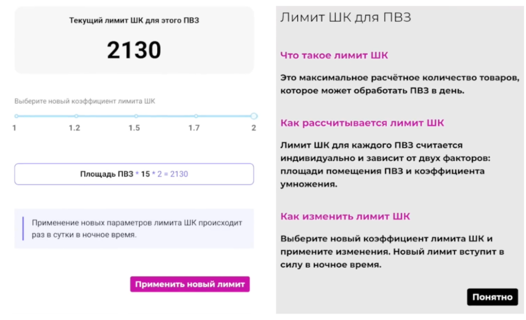 Лимит ШК для ПВЗ